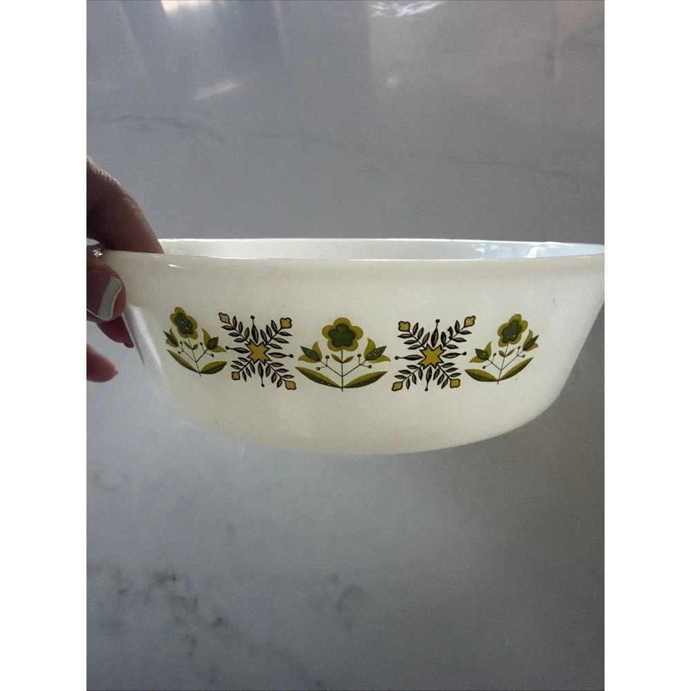 Anchor Hocking‎ Casserole Dish 1 Qt Green Meadow 436 Fire King Oven Proof No Lid